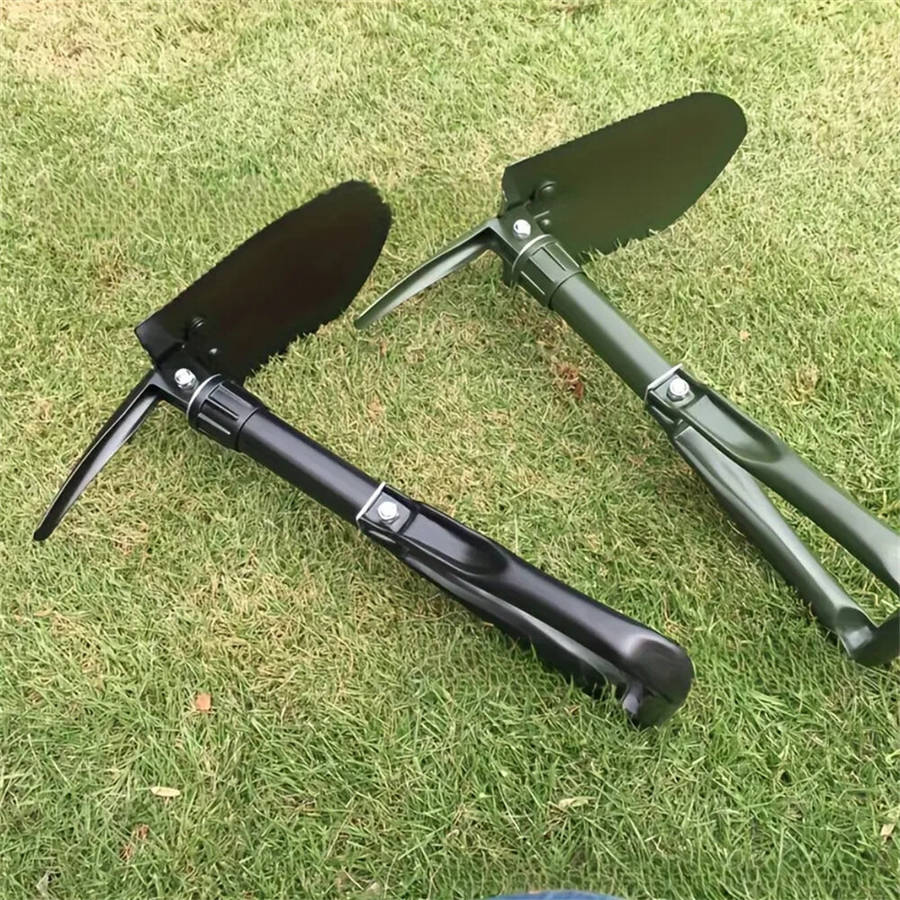 Army Green - IPRee Outdoor Folding Shovel Steel Multifunctional Camping Tool Survival Shovel With St