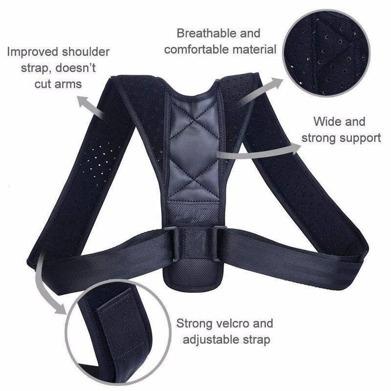 Black - Adjustable Back Support Invisible Shoulder Posture Corrector Unisex Spine Neck Health Correc
