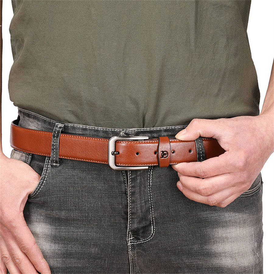 Black - BULLCAPTAIN 130cm Genuine Leather Mens Pinch-buckle Belt with Box Birthday Gift for Husband
