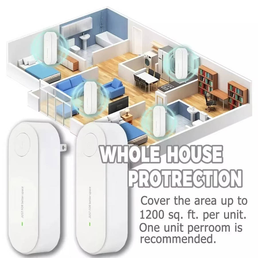 Black - Ultrasonic Pest Repellent 3-in-1 Triple Frequency 360 Degree Coverage Easy Installation Chem
