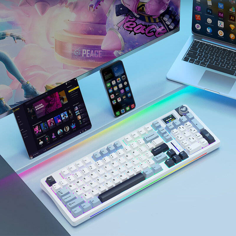 Blue - AULA S98 Tri-mode Mechanical Keyboard with LCD Screen and Knob Fully Hot-swappable Keys Gaske