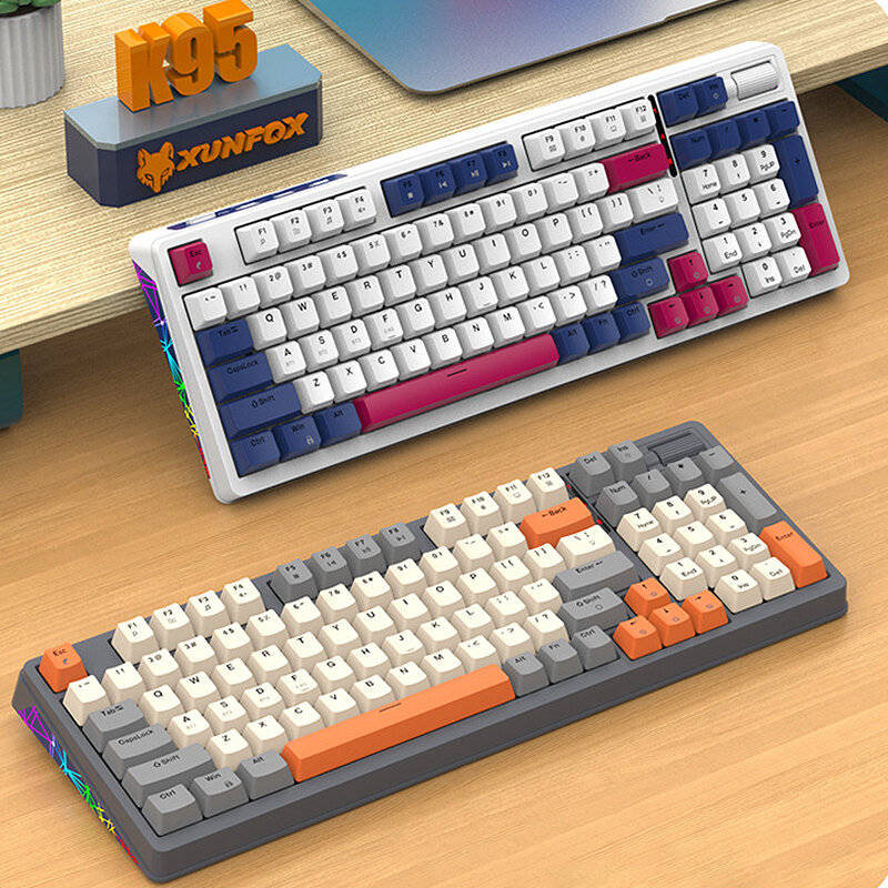 Red Switch - XUNFOX K95 96 Keys Gasket Structure Mechanical Gaming Keyboard with Volume Knob Tri-mod