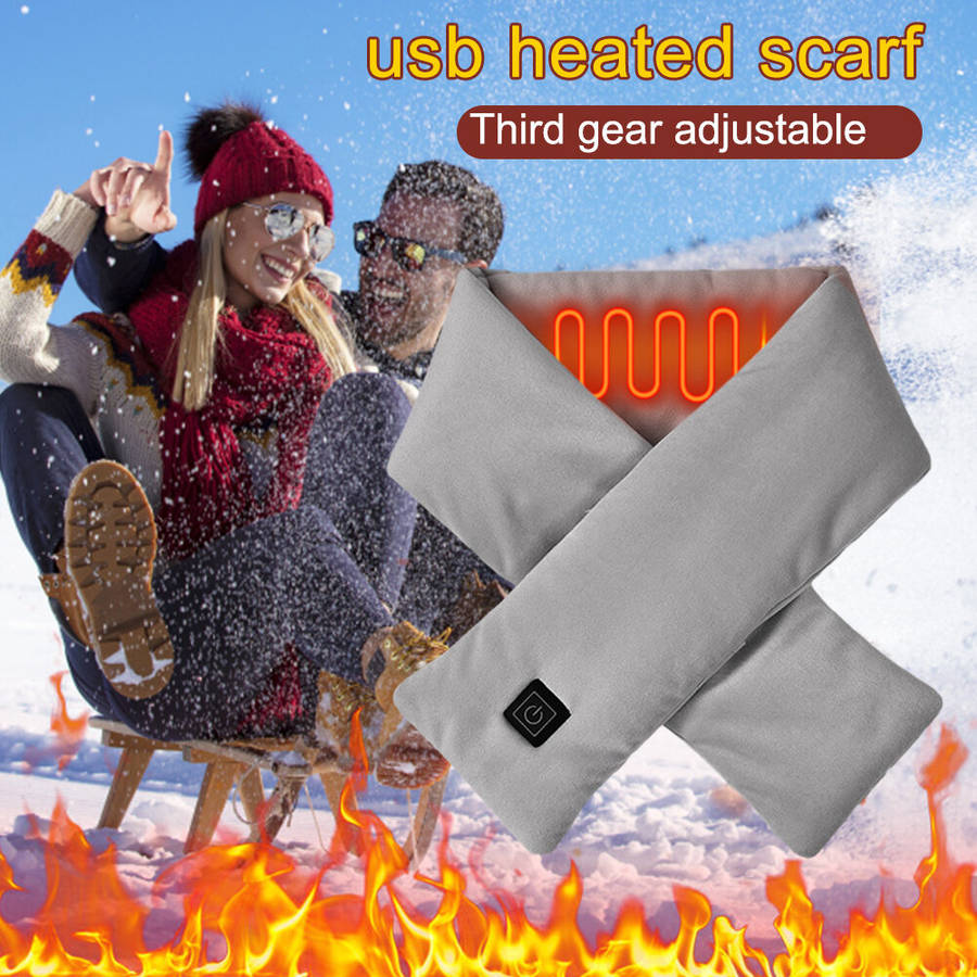 Grey - TENGOO Warm Heated Scarf 3 Gears Adjustable USB Charging Electric Heated Scarf Cold-Proof The