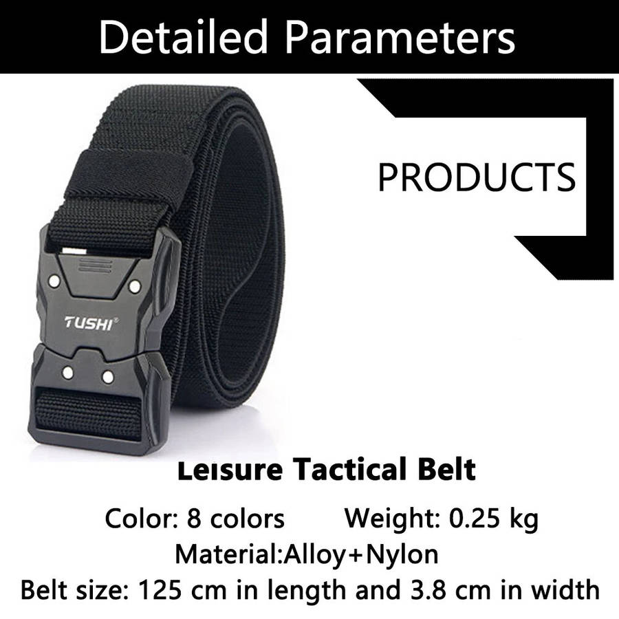 Grey - TUSHI 125cm Quick Release Tactical Belt Men Metal Buckle Nylon Elastic Girdle for Military Tr