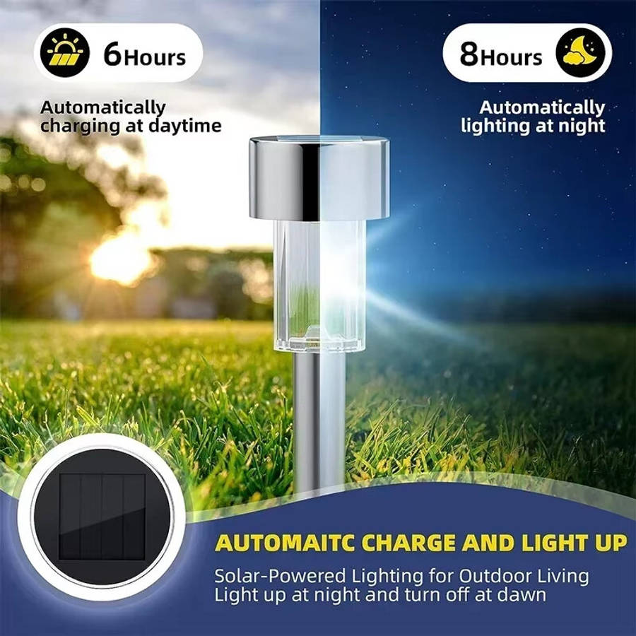 10pcs Warm White Light - Elfeland 10PCS LED Solar Lawn Path Light Stainless Steel Waterproof Garden