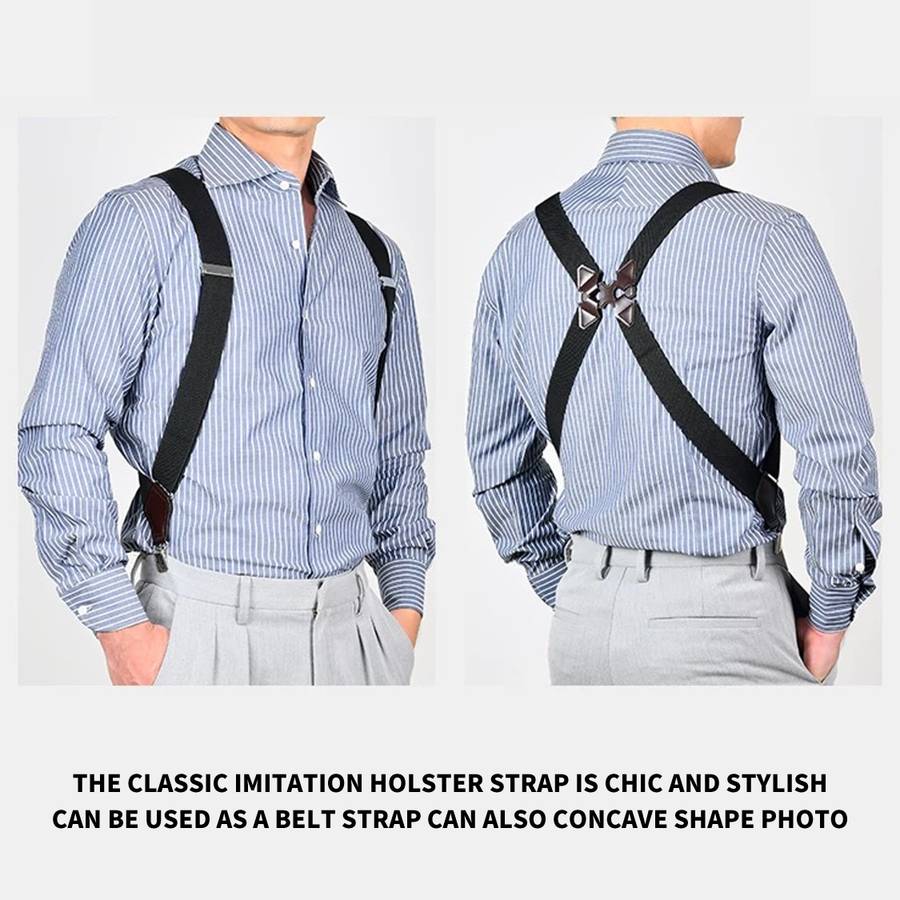 Black - Stylish Elastic Formal Men's Suspenders with Side Clips Adjustable Length Back Braces Trouse