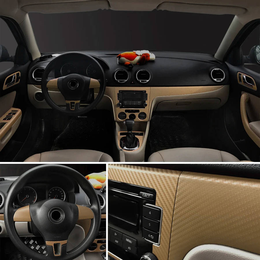 Gold - 30x127cm 3D Carbon Fiber Style Car Stickers Roll Wrap Motorcycle DIY Styling Vinyl Colorful D