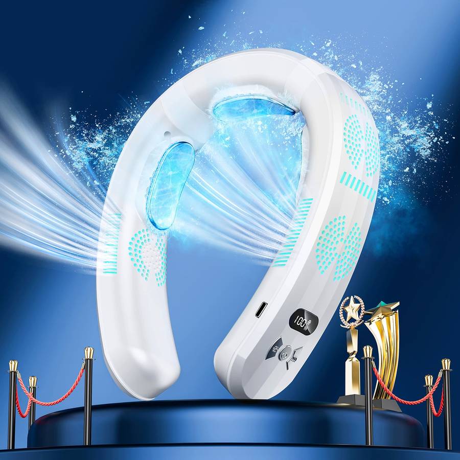 Black - Portable 3 Mode Wearable Air Conditioner with 360 Airflow Coverage 6000mAh Rechargeable USB