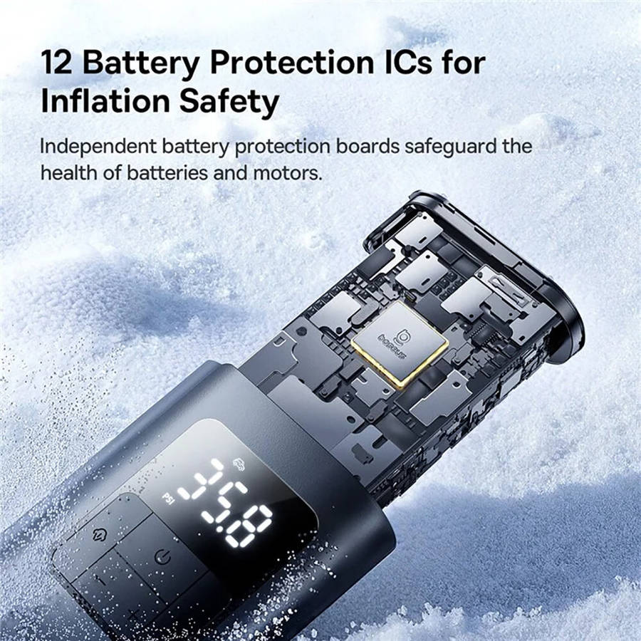 Black - BASEUS BS-CG034 Corded and Cordless 2-in-1 Tire Inflator 75W LCD Display Car Tire Inflator P