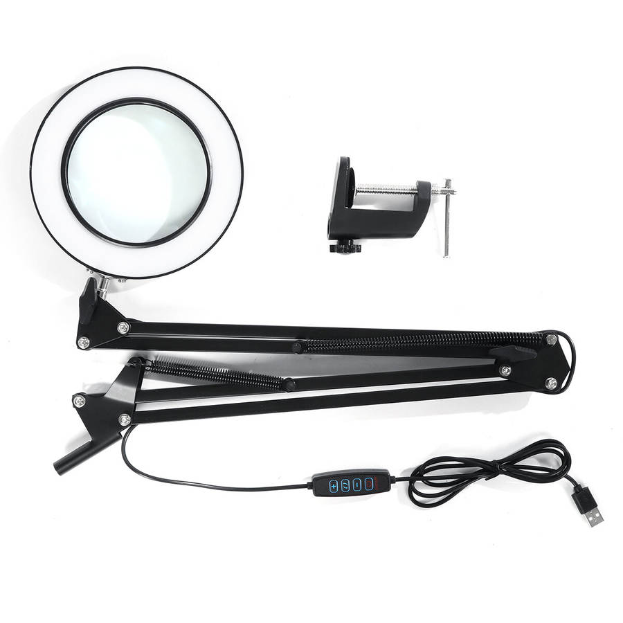 37+37cm Length Magnifying Glass Repair Lamp 3 Color LED Cold Light Beauty Tattoo Clip Table Lamp