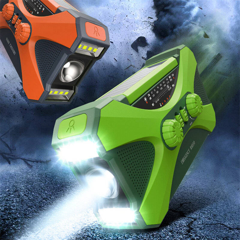 Orange - 10000mAh Emergency Flashlight Torch Power Bank Solar Radio with Flashlight Aste Solar Hand