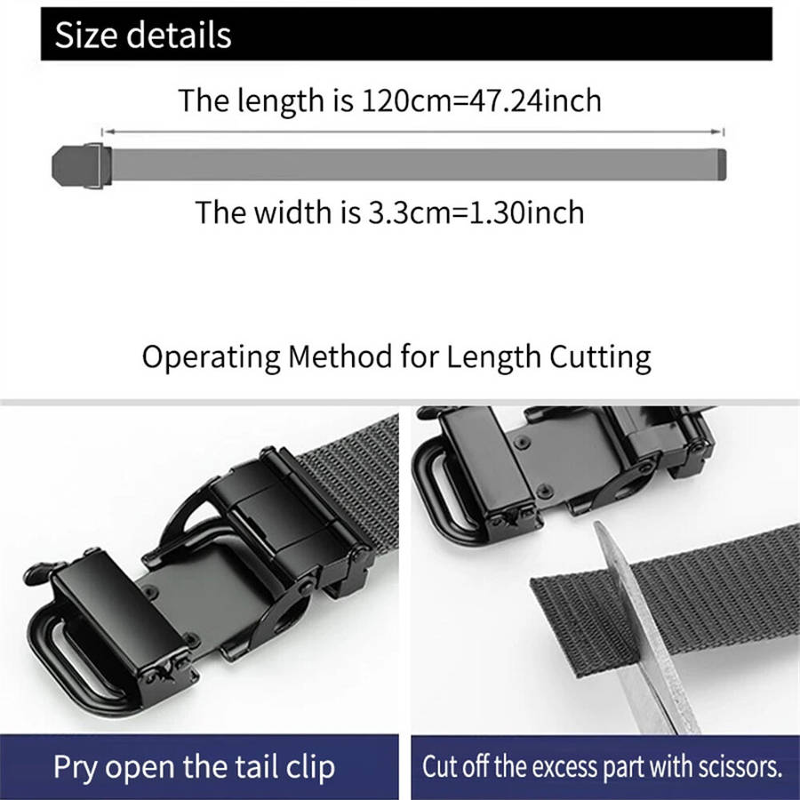 Black - 120cm Automatic Buckle Men Belt Lightweight Wear-Resistant Adjustable Nylon Webbing Strap fo