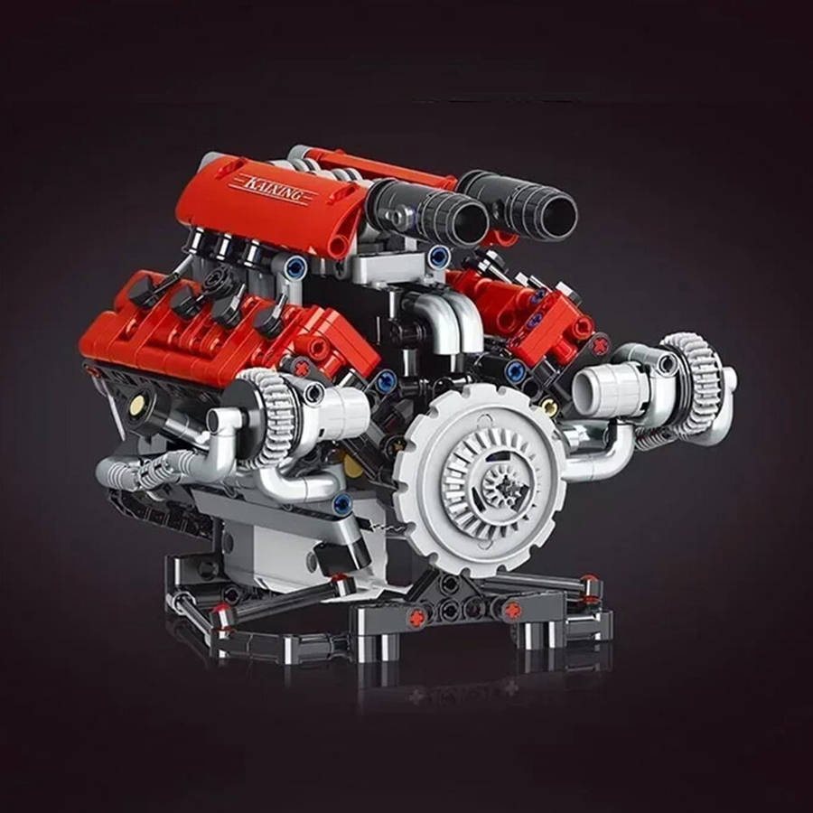 Red - 660PCS K96203 MOC Motorized Ferrari488 V8 Engine Model Technical Building Block Brick Assembly