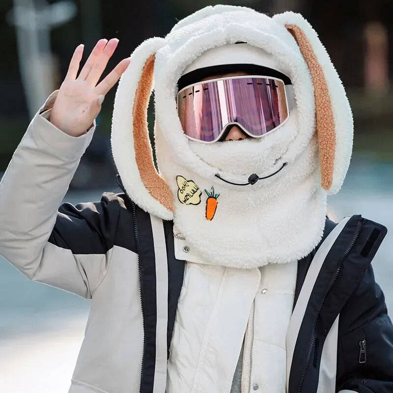 Grey - Cycling Caps Masks Rabbit Ear Helmet Winter Warm Ski Cover Comfortable Soft Fleece Skiing Hea
