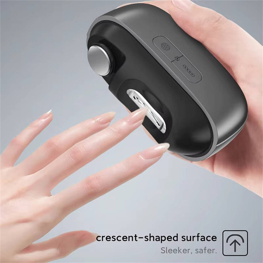 Grey - Electric Nail Clipper 3-in-1 Automatic Fingernail Trimmer Polisher & Clip Storage with LED Li