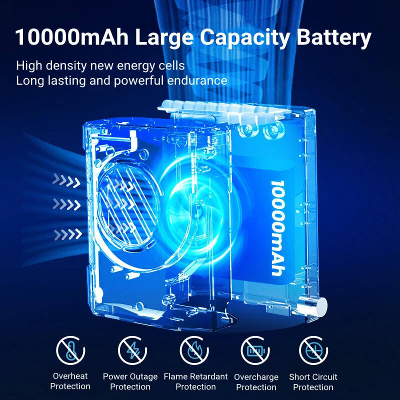 10000mAh - 10000mAh Portable Hanging Waist Fan OBB-F1 with HD LED Screen Adjustable Wind Speed Emerg