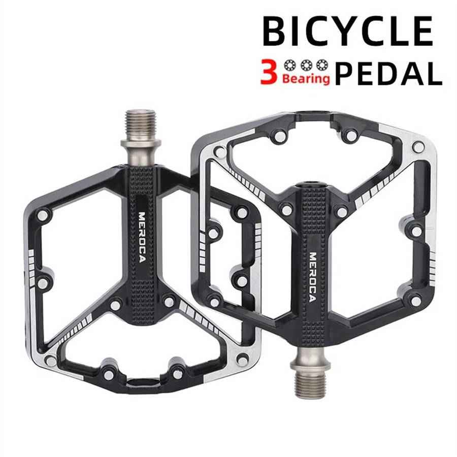 Black - MEROCA DU 3 Bearing Bicycle Pedal Aluminum Alloy Anti-slip Widened Lightweight Labor-saving