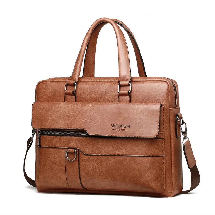 Dark Brown - WEIXIER Men's Briefcase Retro Business Casual Laptop Bag Office High Quality PU Leather
