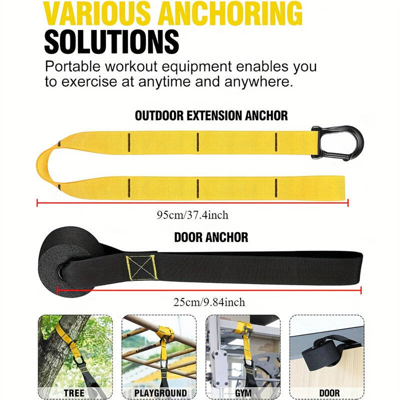 Black - 400kg Max Capacity 2.1m Length Resistance Band Set with Handles and Door Anchor Home Gym Ful