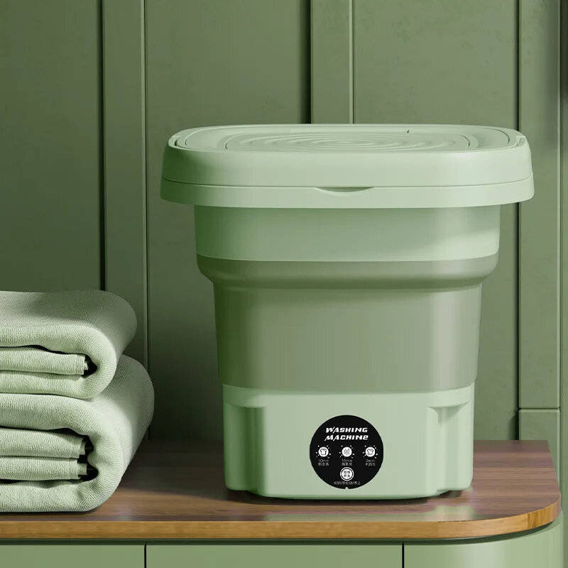 Green - Portable Folding Mini Washing Machine 10W with Spin-Dry 8L Capacity Compact Design for Small