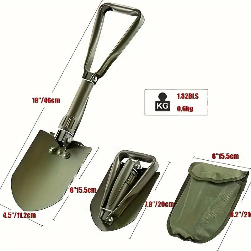Army Green - IPRee Outdoor Folding Shovel Steel Multifunctional Camping Tool Survival Shovel With St