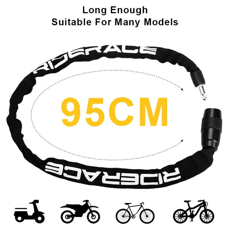 Orange - RIDERACE Bike Chain Lock Portable High Security Anti-Theft Bicycle Lock with 2 Keys for Bic