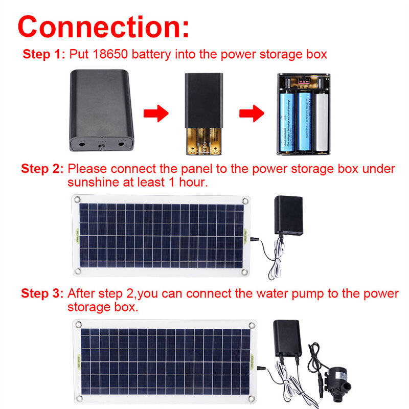Black - 50W 800L/H Solar Panel Power Bank WaterPump Set Ultra-quiet Submersible Water Pump Motory Fi