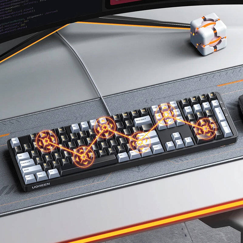 Black - UGREEN KU103 108-Keys Wired Mechanical Gaming Keyboard Silence Structure PBT Keycaps Red Swi