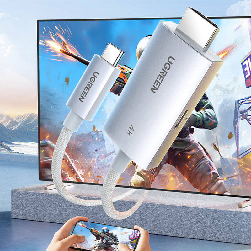 Silver - UGREEN Type-C to HD Cable 4K60Hz 2K144Hz 100W PD Thunderbolt4/5 Adapter Converter 2M Long f