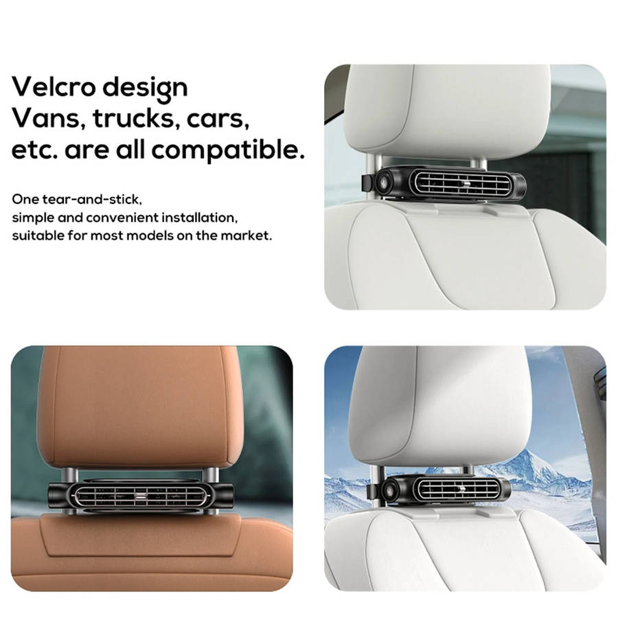 White - Backseat Cooling Fan Electric Auto Backseat Car Fan Three Adjustable Wind Speeds Cooling Too