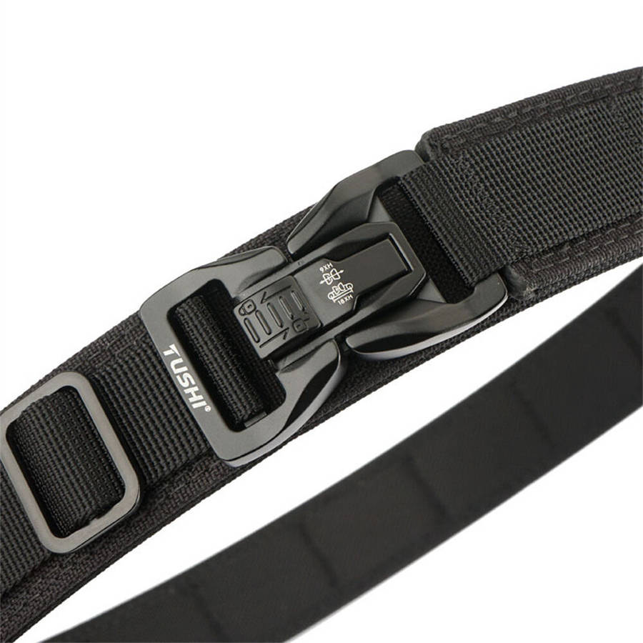 Black - TUSHI 115cm Buckle Men Tactical Belt 1100D Nylon Thickened Double-layer Military Belt for Ou