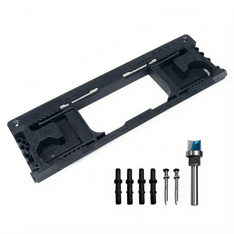 Black - Polished Plastic Hinge Router Template Kit Adjustable for 2-1/2 to 6 Inch Hinges Square and