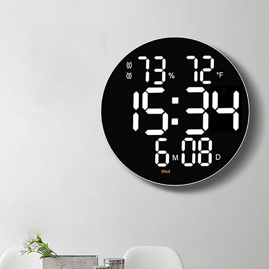 White - AGSIVO 10 Inch Digital Wall Clock With Remote Controller / Dual Alarm Clock / Calendar / Tem