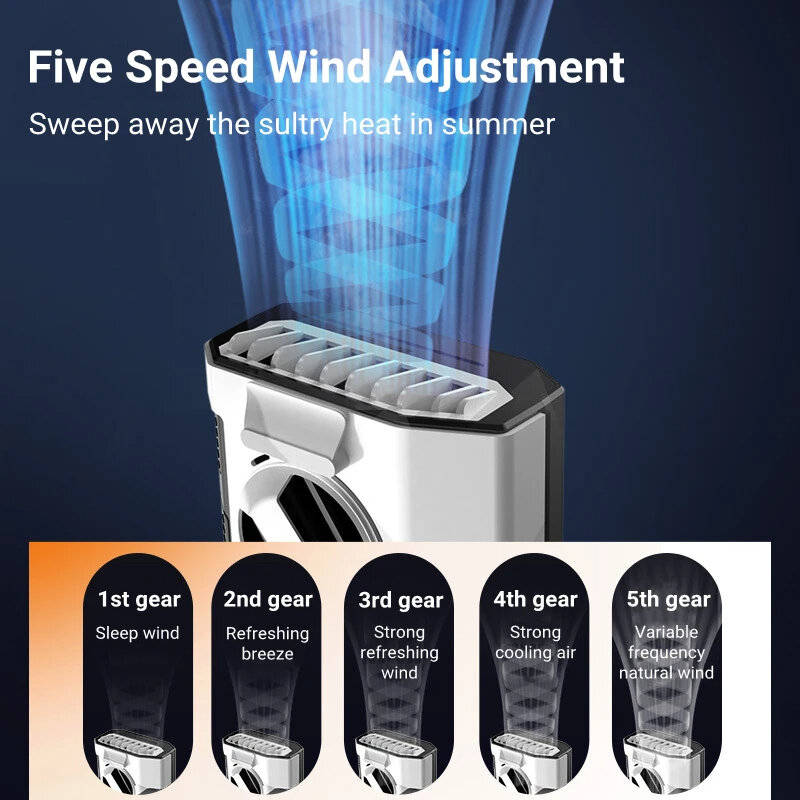 10000mAh - 10000mAh Portable Hanging Waist Fan OBB-F1 with HD LED Screen Adjustable Wind Speed Emerg