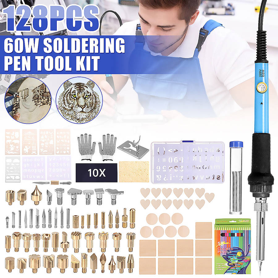 128Pcs 60W Electric Soldering Iron Kit Engraving Pen Wood Burning Pyrography C