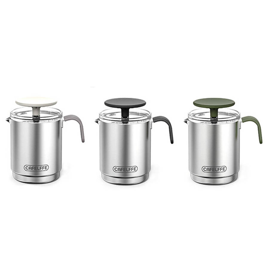 Black - CAFELFFE Portable Manual Milk Frother Cup Stainless Steel Hand Pump Foam Maker Easy Cleaning