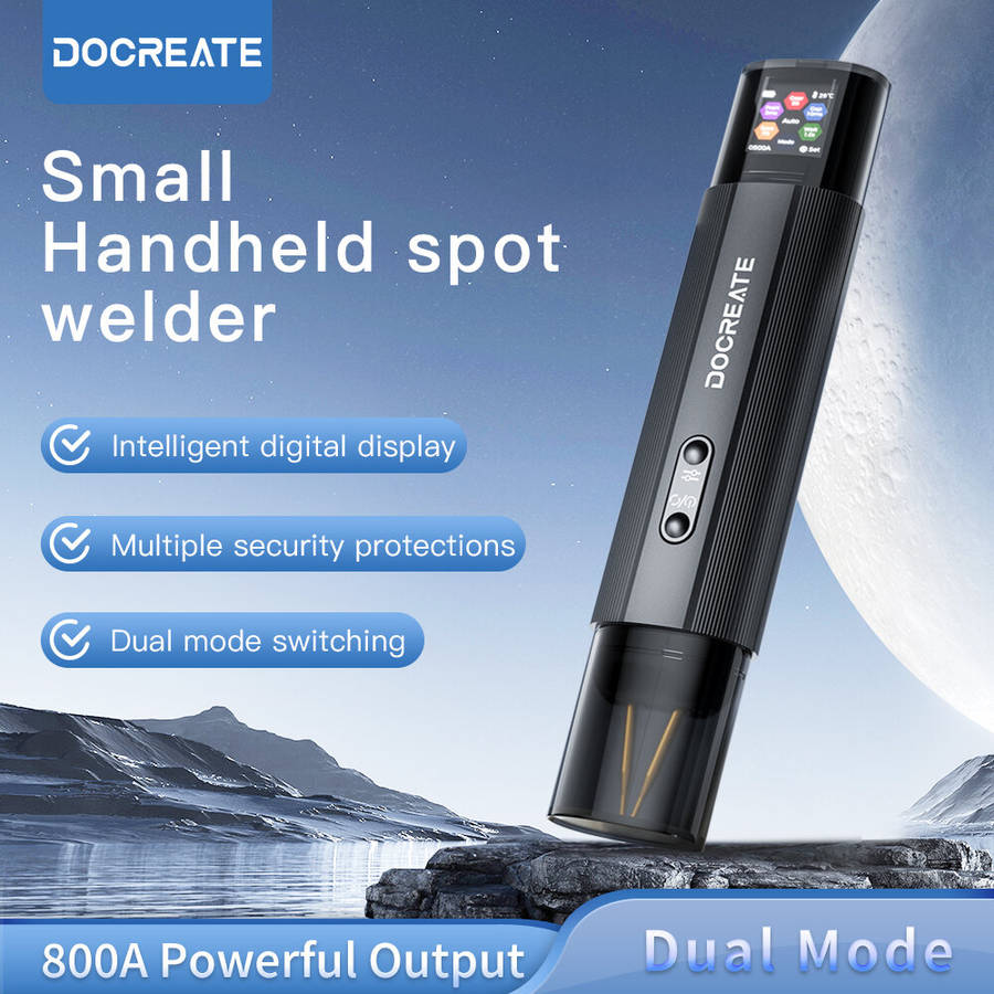 Black - Docreate HU-10A Handheld Spot Welder 1.3-Inch LCD Screen Dual Mode 800A 3360W High Power Por