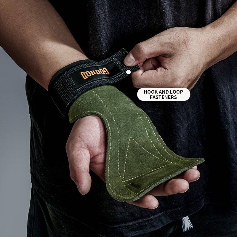 Black - GOUNOD 1Pair Cowhide Sports Fitness Non-slip Palm Wrist Protection Grip Pads for Gym Weightl