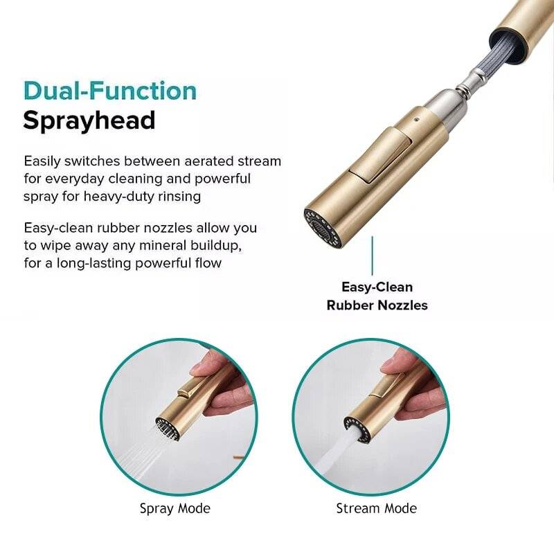 Brushed Gold - Brushed Gold Pull Out Touch Sensor Kitchen Faucet 360 Rotation Smart Kitchen Faucet S