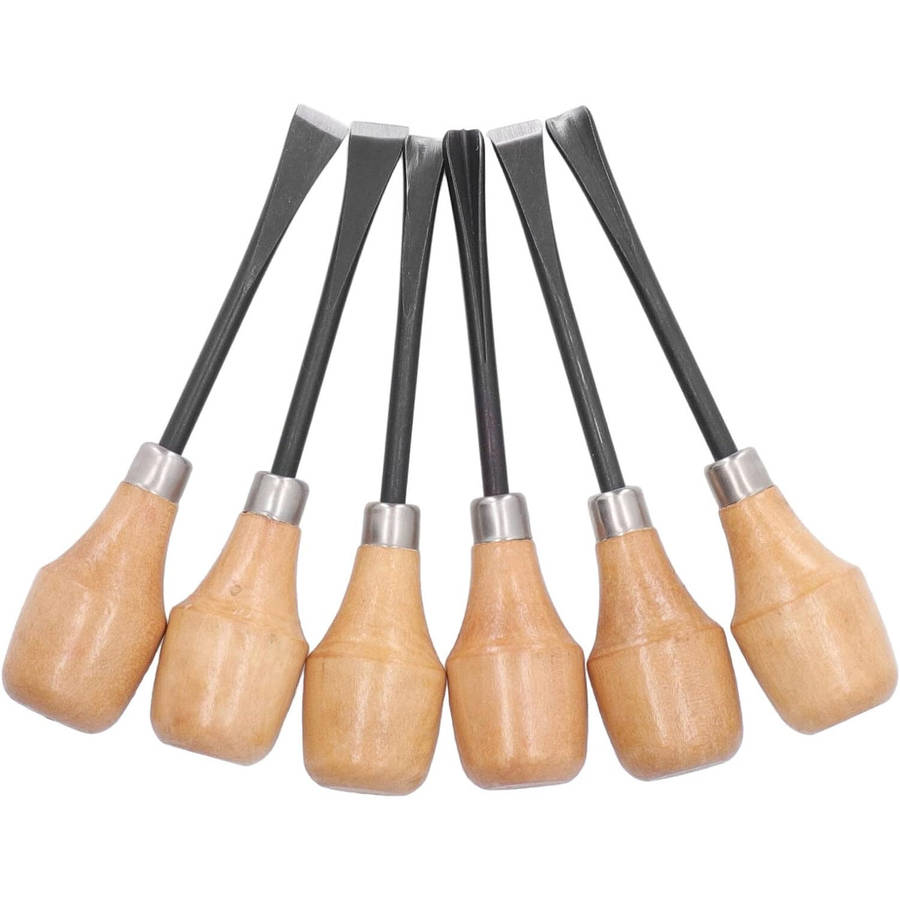 6 Pcs - 6pcs Wood Carving Chisel Set Ergonomic Beech Wood Handle Heat Treated Steel Blades Professio