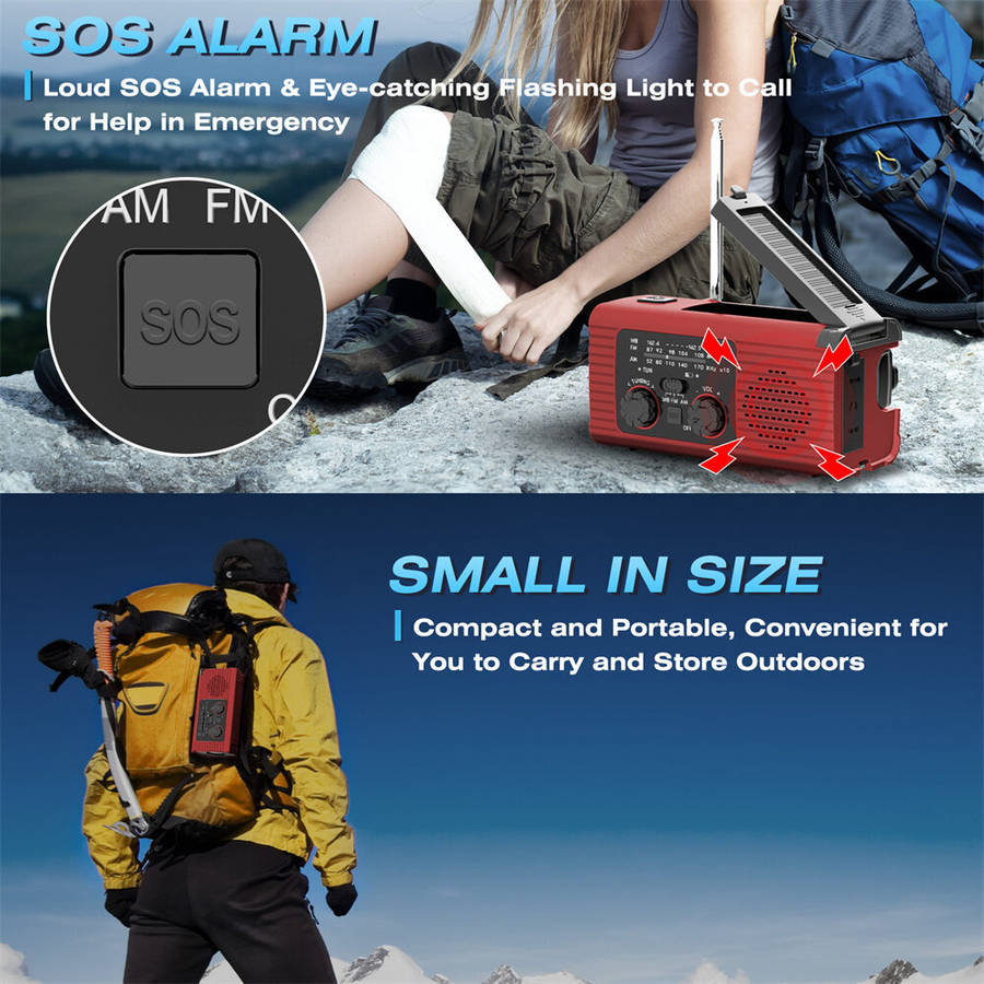 Orange - IPRee Hand Crank Emergency Radio Solar Powered Radio with LED Flashlight SOS Alarm Portable