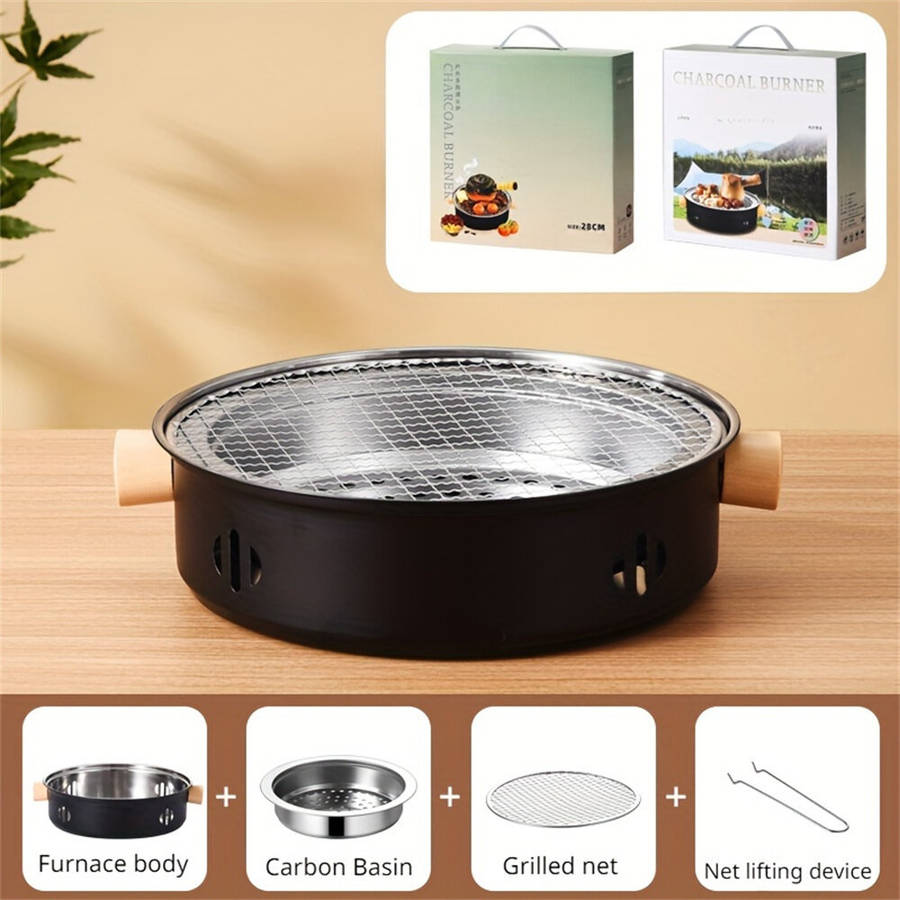 Black - IPRee Portable BBQ Charcoal Grill Stainless Steel Mini Outdoor Camping With Wire Mesh Grill