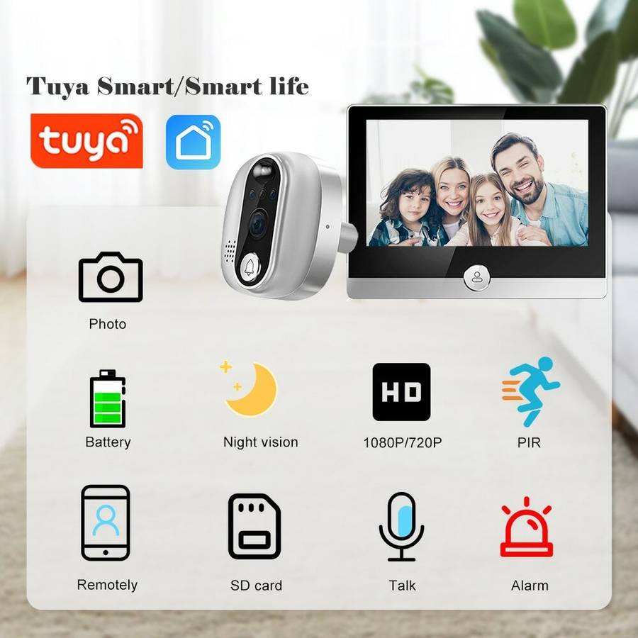 Tuya W1 1080P Peephole Camera IPS LCD Digital Door Viewer Remote Phone Intercom WiFi Smart Home Vide