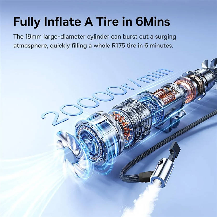 Black - BASEUS BS-CG034 Corded and Cordless 2-in-1 Tire Inflator 75W LCD Display Car Tire Inflator P