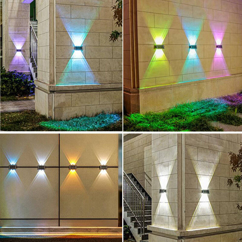 4 LED - LED Solar Wall Light Outdoor Up and Down Garden Lamp for Home Porch Fence Stairs Wall Backya