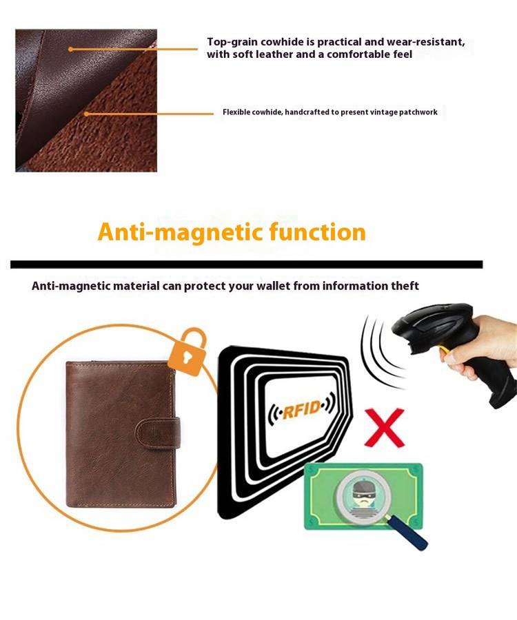 Black - Ekphero Retro Genuine Leather RFID Men's Wallet Business Casual Money Clip Multiple Card Slo