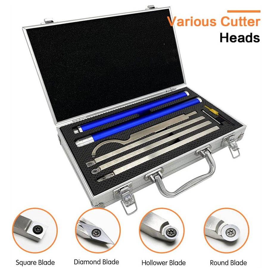 A - 6 In 1 Carbide Tipped Wood Turning Tools Set Latest Lathe Rougher Finisher Swan Neck Hollowing T