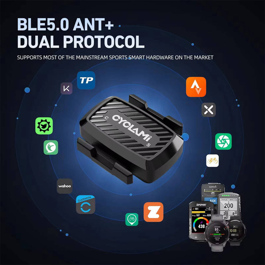 Black - CYCLAMI C1 Bike Speed Cadence Dual Sensor Bluetooth BLE5.0 ANT+ Dual Protocol Low Power Cons