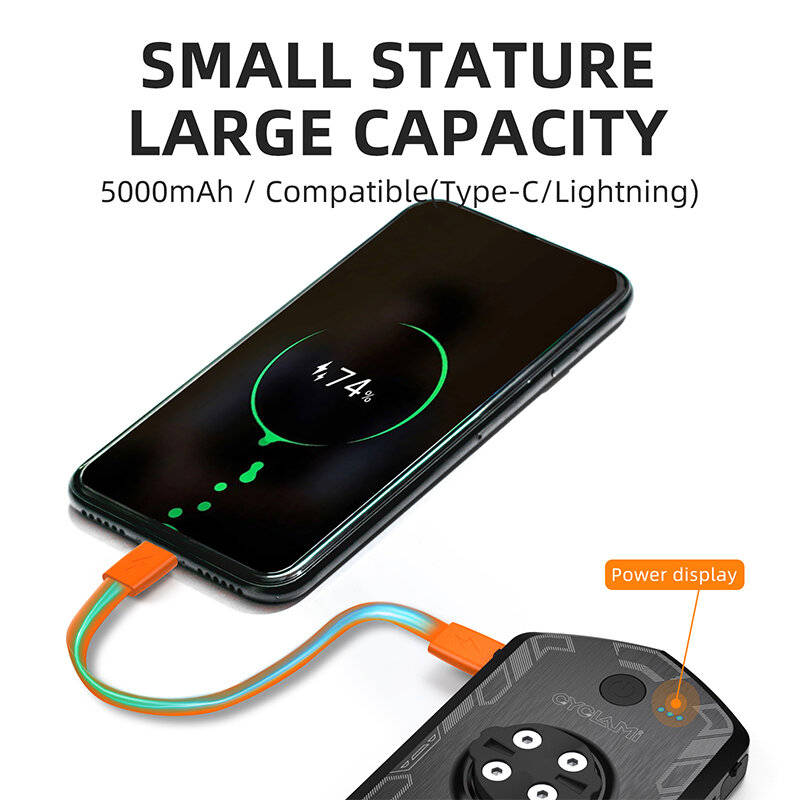 Black - CYCLAMI RVL01 Ultra-long Battery Life Bike Light 5000 mAh Emergency Power Bank USB Chargeabl