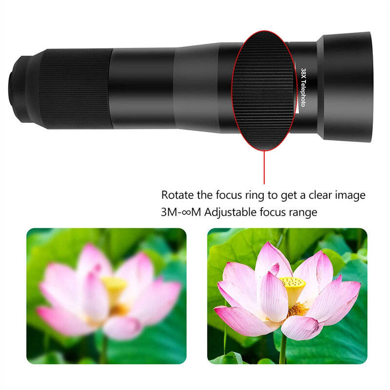 Telescope - IPRee 38X HD Zoom Lens Phone Monocular Telescope with Tripod Smartphone Adapter for iPho